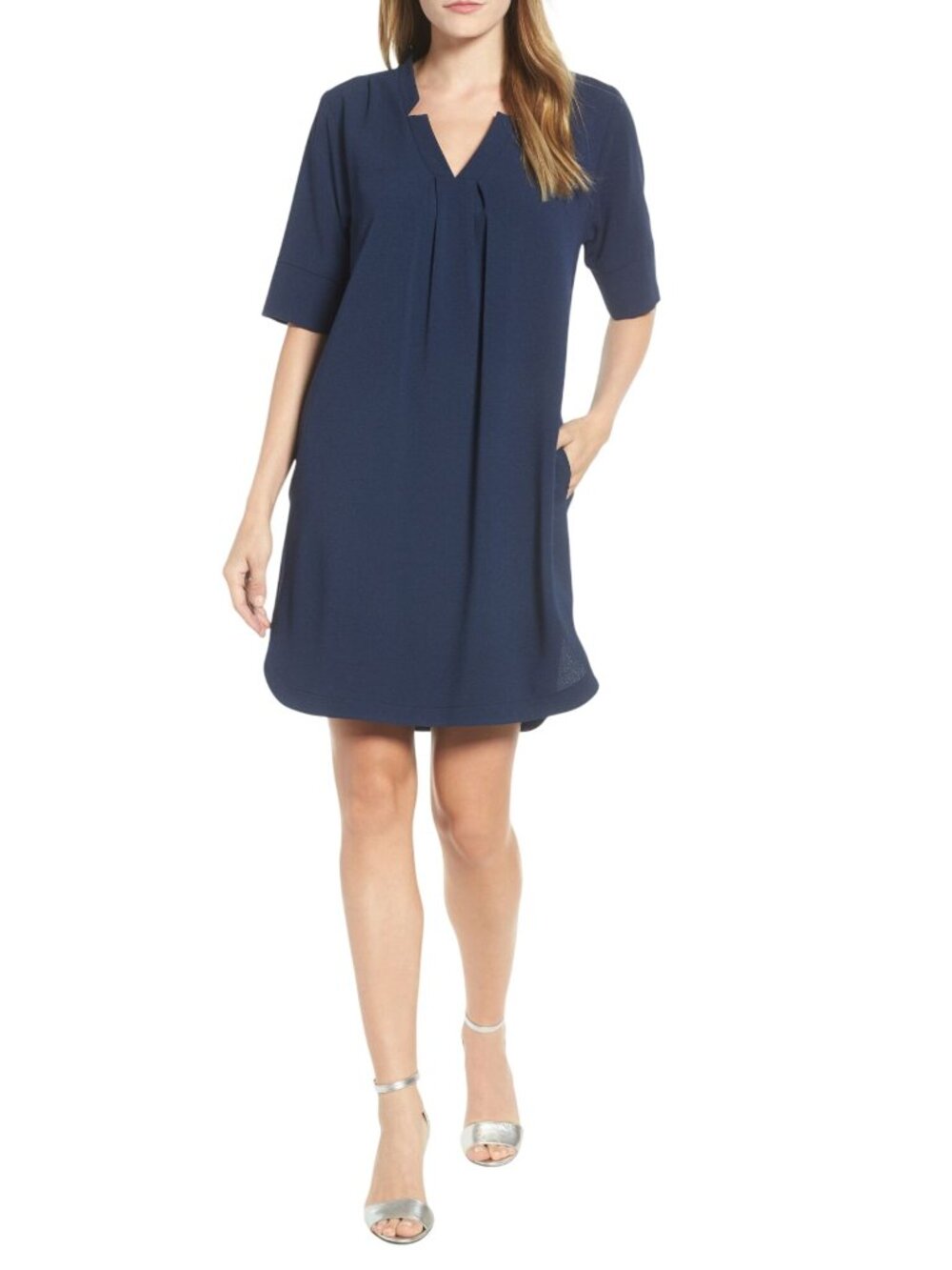 Bobeau Pleat Front Curved Hem Shirtdress in XSmall Blue Womens New